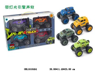 4只装双惯性大脚怪越野车带灯光声音 3*AG13包电 4款8色混装_OBL1610464