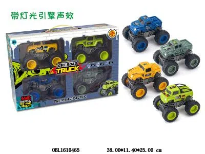 4只装双惯性大脚怪越野车带灯光声音 3*AG13包电 4款4色混装_OBL1610465