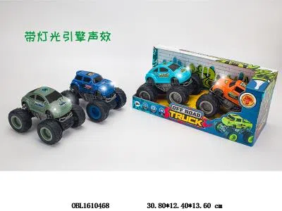 2只装双惯性大脚怪越野车带灯光声音 3*AG13包电 2款4色混装_OBL1610468