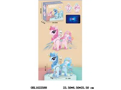 电动独角兽坐兔子带灯光音乐 3*AA不包电 2色混装_OBL1622588