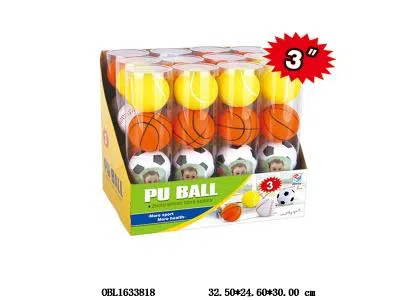 4粒装3寸PU球 足/篮/网/棒球 四款混装 12筒装1展示盒_OBL1633818