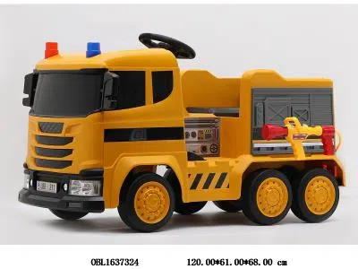 遥控工程车童车带灯光音乐配充电线 12V7AH电瓶包电 2.4G手机蓝牙遥控 黄/粉_OBL1637324