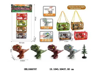 4只装咬手恐龙配手提笼/树 4色混装 尾巴/手脚可摆动_OBL1666707