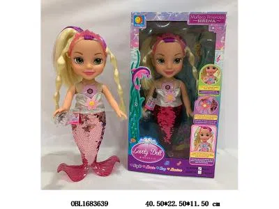 14寸实身美人鱼芭芘带灯光 英文IC 3*AA不包电 衣服2款混装_OBL1683639