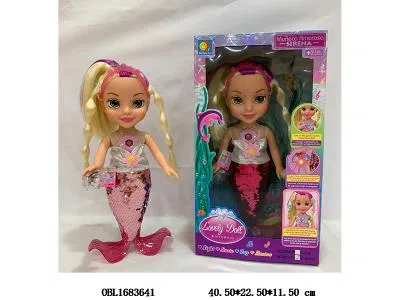 14寸实身美人鱼芭芘带灯光 西文IC 3*AA不包电 衣服2款混装_OBL1683641