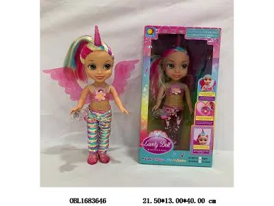 14寸实身独角兽翅膀带芭芘带灯光 西文IC 3*AA不包电 衣服2款混装_OBL1683646