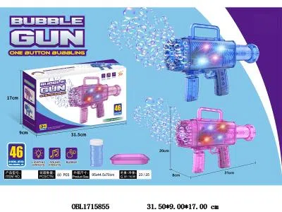 46孔火箭筒电动泡泡枪套装带灯光音乐 4*AA无包电 2色混装_OBL1715855