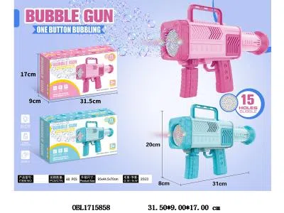 15孔火箭筒电动泡泡枪套装带灯光 4*AA无包电 2色混装_OBL1715858