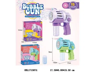 15孔电动泡泡枪套装带灯光 4*AA无包电 2色混装_OBL1715874