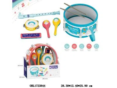 乐器组合套装 爵士鼓 铃鼓 响锤 笛子 口琴 2色混装_OBL1723844