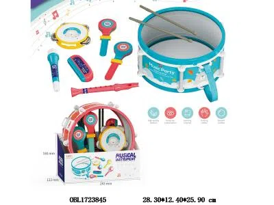 乐器组合套装 爵士鼓 铃鼓 手拍 麦克风 笛子 口琴 2色混装_OBL1723845