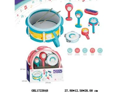 乐器组合套装 爵士鼓 铃鼓 响锤 口哨 拨浪鼓 口琴 2色混装_OBL1723848