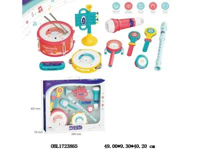 乐器组合套装 爵士鼓 铃鼓 拨浪鼓 手拍 喇叭 麦克风 笛子 口琴_OBL1723865