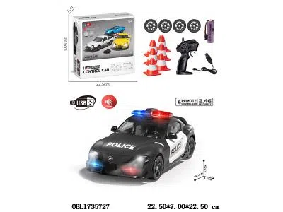 四通遥控警车套装带灯光声音漂移 配USB线 车身3.7V锂电池包电 遥控器2*AA不包电 2.4G频率_OBL1735727