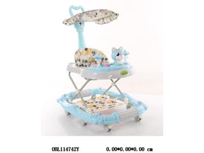 学步车带音乐 带篷带推把带踩垫 蓝 绿 粉红3色混_OBL114742Y