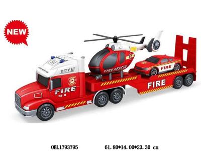 惯性消防运输车带灯光声音 载飞机/消防车仔  6*AG13包电_OBL1793795