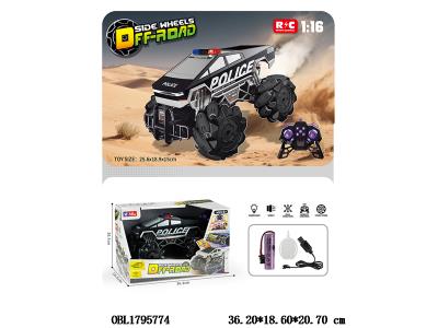 11通遥控特斯拉越野警车带灯光音效喷雾 自动演示 配USB线 车身3.7V包电 遥控器2*AA无包电 2.4G_OBL1795774