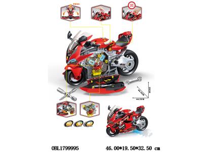 DIY拼装摩托车/发动机套装 带灯光音效喷雾 发动机3*AG13包电 车3*AAA不包电_OBL1799995