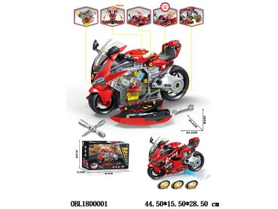 DIY拼装摩托车/发动机套装 带灯光音效喷雾 发动机3*AG13包电 车3*AAA不包电_OBL1800001