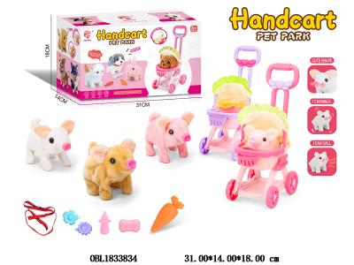 电动行走萌猪推车套装 带叫声 2*AA不包电 猪3款混装 推车2色混装_OBL1833834