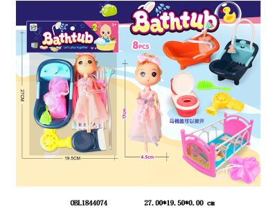 浴盆套装 手压喷水 配7寸实身娃娃 主体衣服一款一色 浴盆2色混装_OBL1844074