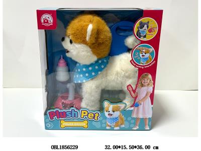 电动牵绳毛绒狗带音乐 叫声 牵绳开关长按可录音 会吐舌学说话  配USB线 3.7V锂电池包电_OBL1856229