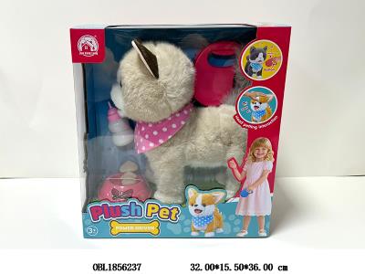 电动牵绳毛绒猫带音乐 叫声 牵绳开关长按可录音 会吐舌学说话  配USB线 3.7V锂电池包电_OBL1856237