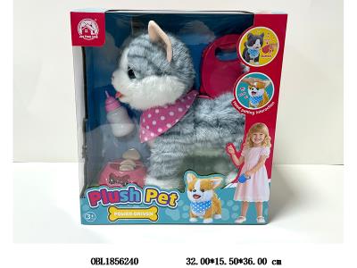 电动牵绳毛绒猫带音乐 叫声 牵绳开关长按可录音 会吐舌学说话  配USB线 3.7V锂电池包电_OBL1856240