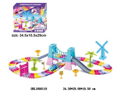 电动积木轨道车套装 配1只独角兽车带灯光 1*AA不包电_OBL1860110