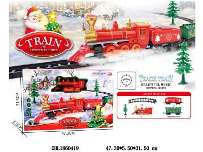 电动圣诞轨道火车套装带灯光音乐 2*AA不包电_OBL1860419