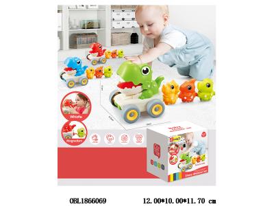 按压磁吸恐龙车套装 带口哨 3色混装_OBL1866069