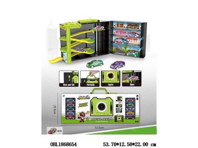 录音机型赛车停车场套装 配10只滑行小车_OBL1868654