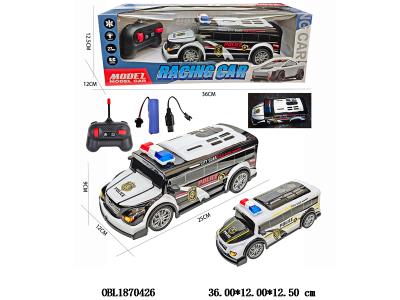 五通透光车壳遥控警车 配USB线 车身3.7V锂电池包电 遥控器2*AA不包电 27频率 2色混装_OBL1870426