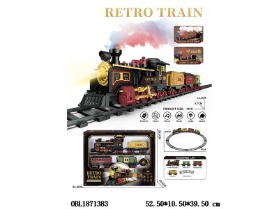 电动蒸汽火车轨道套装带灯光声音喷雾 4*AA不包电_OBL1871383