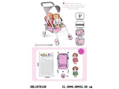 公仔自装EVA轮双座铁制推车配2只16寸空身娃娃 主体衣服1款1色_OBL1878158