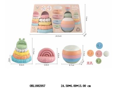 11只装麦秆料软胶青蛙彩虹头圆球叠叠乐套装 叠叠乐带空气bb声_OBL1882957