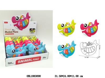 多功能鲨鱼电子琴 带灯光音乐 3色混装 2*AA不包电 12只装一展示盒_OBL1883090