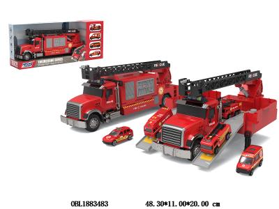 滑行收纳消防车套装 配4只滑行车仔 3*AG13包电_OBL1883483