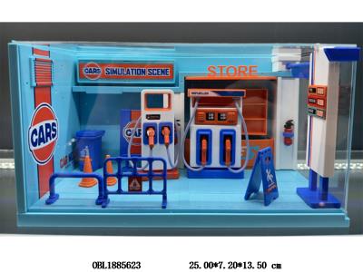 加油机/充电桩合金场景套装带灯光 3*AG13包电 带亚克力_OBL1885623