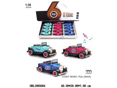 1:36合金回力车带灯光声音 可开门 3*AG3包电 3色混装 12只装一展示盒_OBL1885684