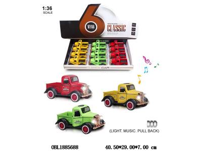 1:36合金回力车带灯光声音 可开门 3*AG3包电 3色混装 12只装一展示盒_OBL1885688