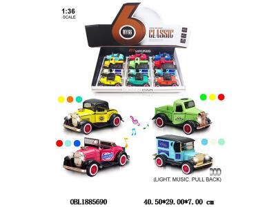 1:36合金回力车带灯光声音 可开门 3*AG3包电 4款各3色混装 12只装一展示盒_OBL1885690