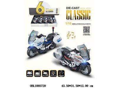 1:10合金回力摩托车带灯光声音 3*AG3包电 2色混装 8只装一展示盒_OBL1885728