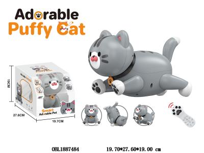 红外线遥控萌宠嘟嘟猫带音乐 会倒立 配USB线 主体3.7V电池包电 遥控器2*AAA不包电 灰色_OBL1887484