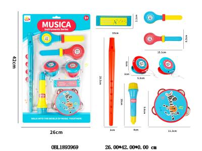 乐器组合套装 铃鼓 笛子 口琴 手拍 快板 麦克风_OBL1893969