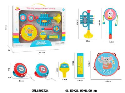 乐器组合套装 吹号 拨浪鼓 铃鼓 口风琴 哨子 响板_OBL1897234