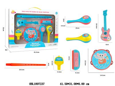 乐器组合套装 沙锤 吉他 铃鼓 口风琴 哨子 笛子_OBL1897237