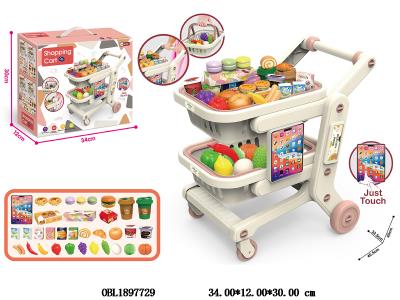 食物/水果套装配双层万向仿真超市购物车 智能平板 3*AAA不包电_OBL1897729