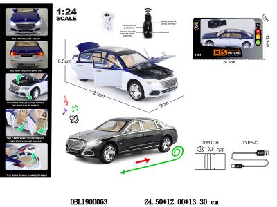 1:24 压铸锌合金回力车 带灯光音效 电动开门 配USB线 3.7v锂电池包电 2色混装_OBL1900063