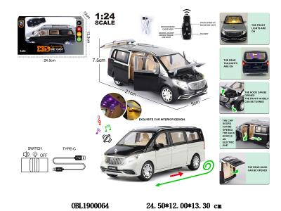 1:24 压铸锌合金回力车 带灯光音效 电动开门 配USB线 3.7v锂电池包电 2色混装_OBL1900064
